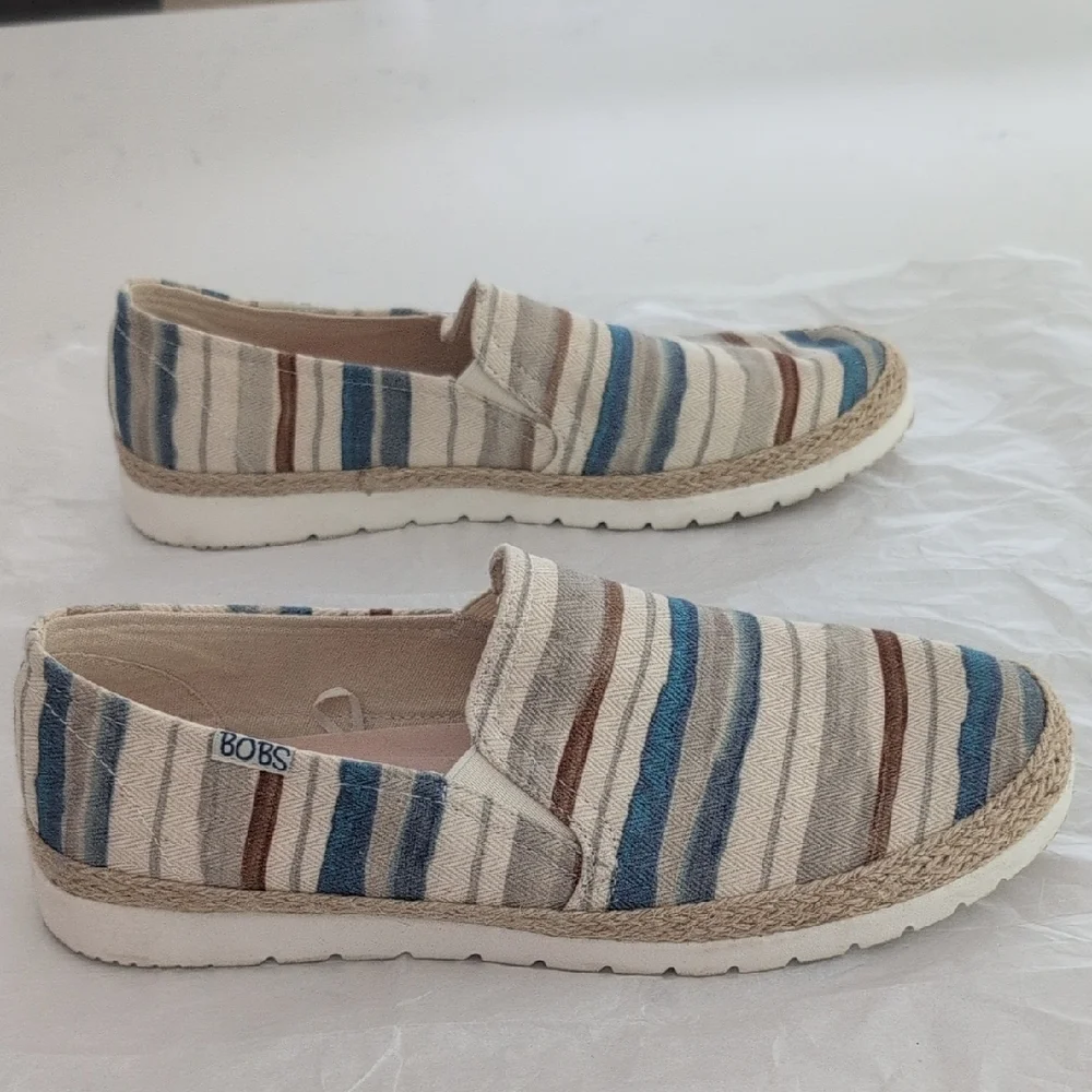 BOBS from Skechers Striped Flats - Blue, Brown, Cream - Picture 3 of 5